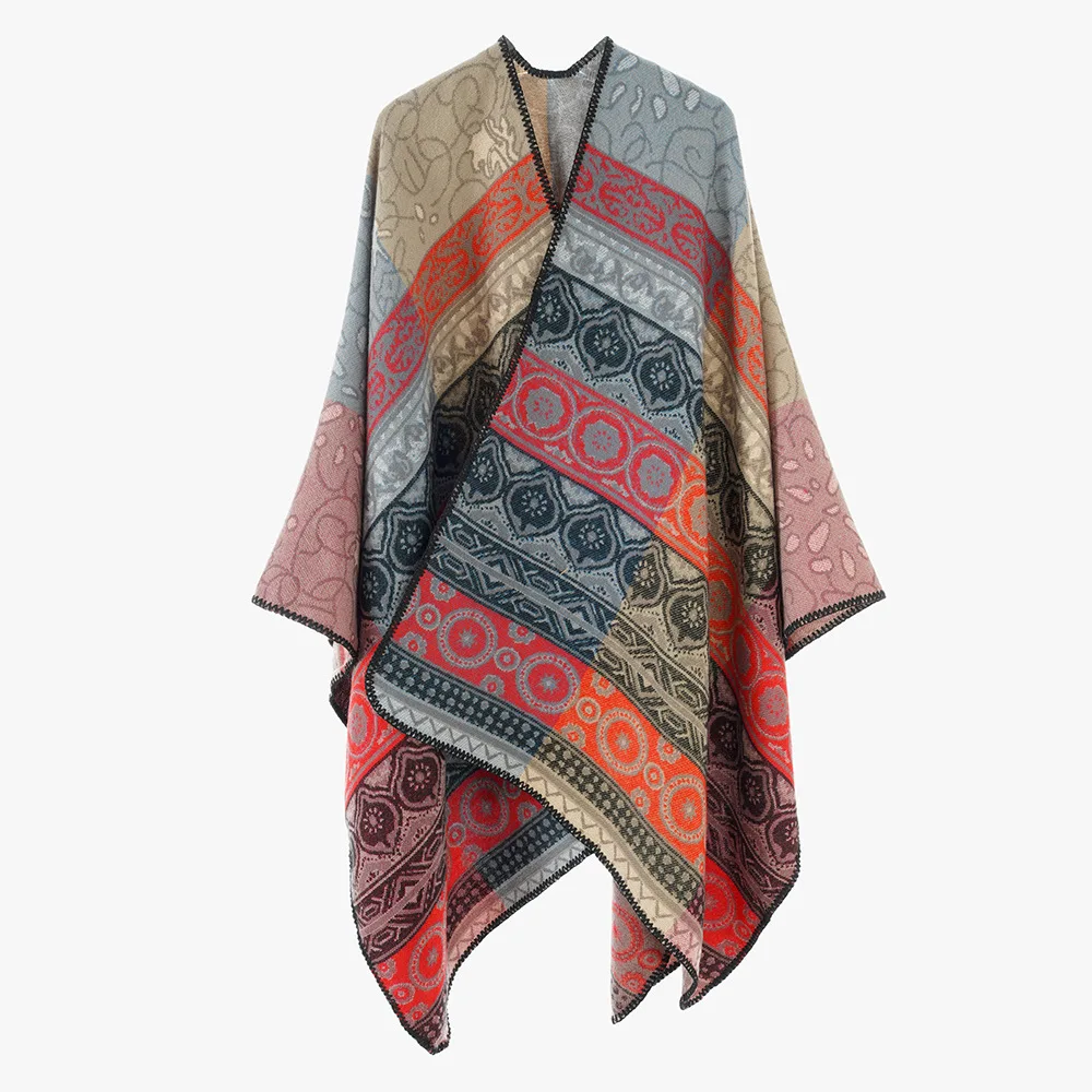 

Новое пончо на осень/зиму, теплая накидка из искусственного кашемира с разрезом, шарф в этническом стиле ретро для мужчин/женщин, плащ P2