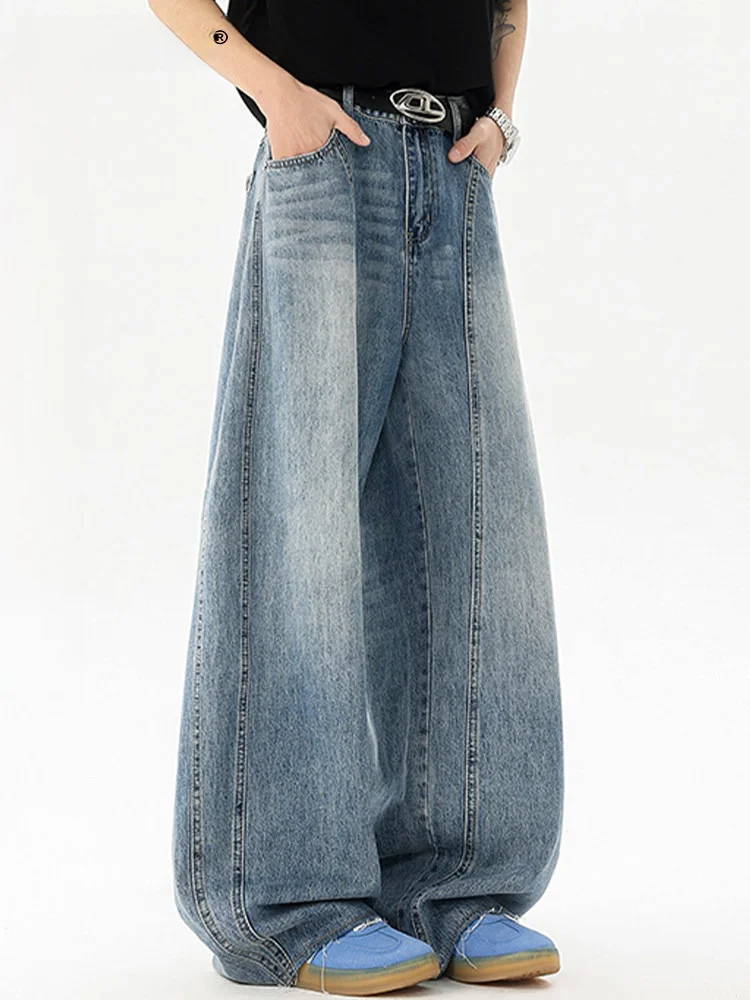 

Мужские прямые джинсы VIIOW: летние, весенние, в американском ретро-стиле, модные, брендовые, широкие, длинные брюки с высокой талией, классические