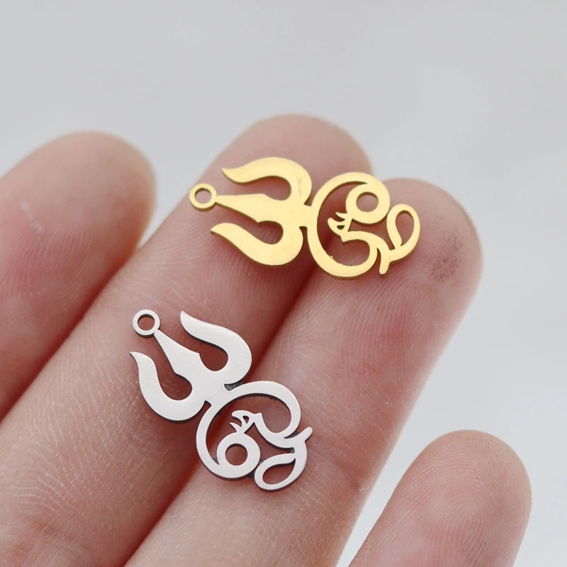 3pcs Stainless Steel India Tamil Om Sign Charms for Jewelry Making Earrings Bracelets Pendant OM Symbol Amulets diy Accessories