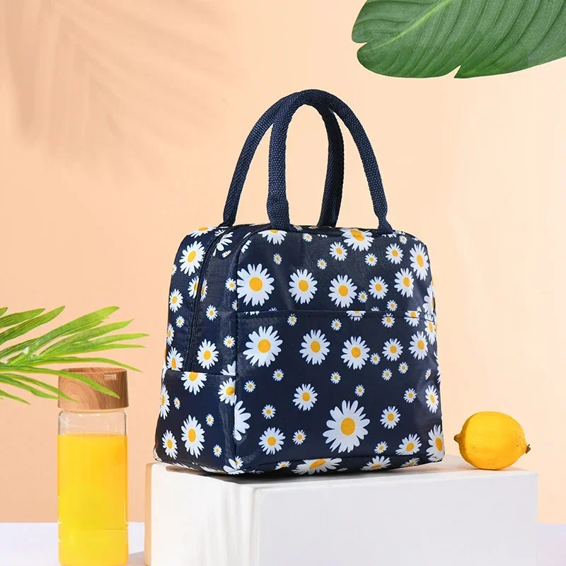 Fiambrera portátil con estampado de margaritas para mujer, bolsa de hielo multifuncional con aislamiento térmico para almacenamiento en frío al aire libre, fiambrera para mujer