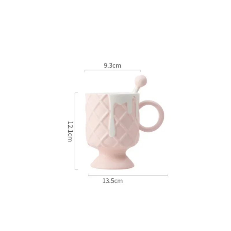 Creative Cream Ice Cream Coffee Cup with Stirring Spoon Ceramic Cup Ins High Beauty Milk Cup Female Household Mug Tableware Gift