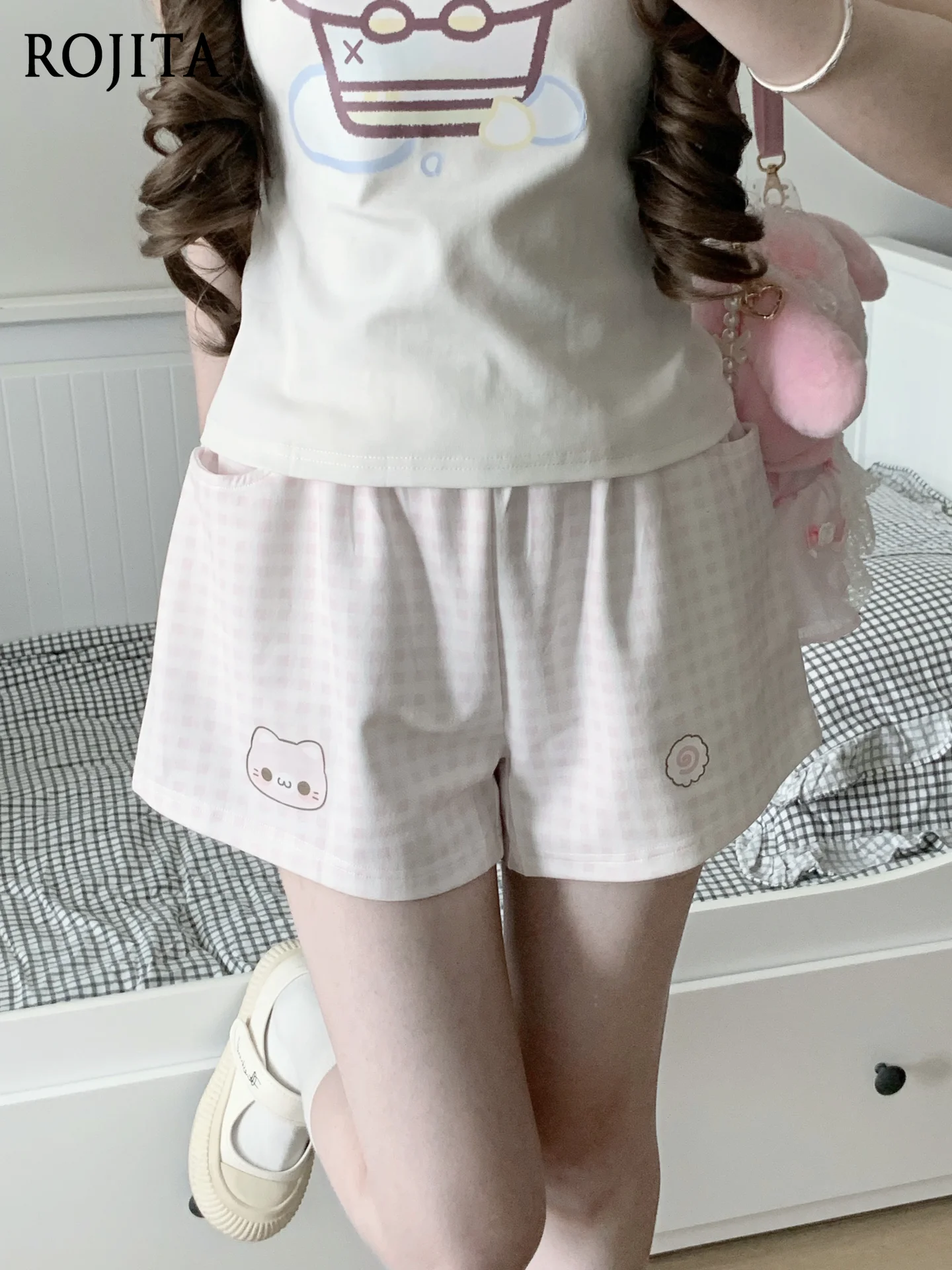 Original House Cute Summer Plaid Three-point Pants Women's Versatile and Thin Two-color Summer Shorts Booty Shorts