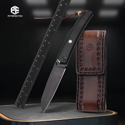 Cuchillo de pescado petrificado 12C27N, cuchillo plegable EDC de acero con mango de madera para acampar al aire libre, cuchillo de bolsillo para pescado, herramienta de mano de caza PF719