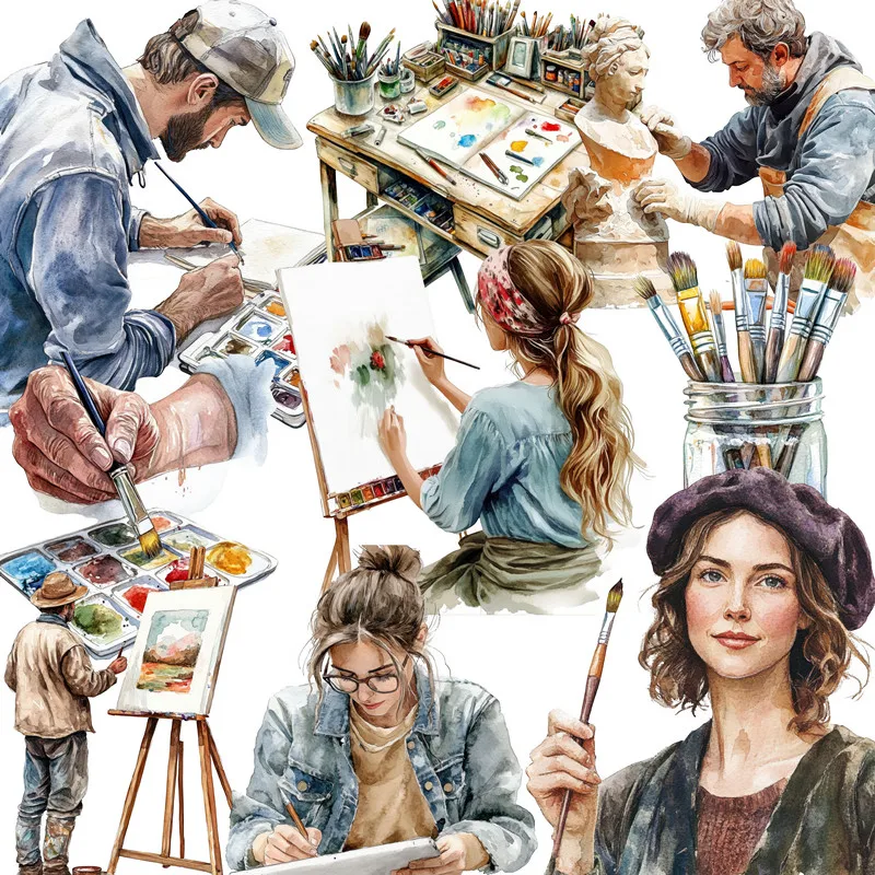 12Pcs/Pack Painting Artist Sticker DIY Craft Scrapbooking Album Junk Journal Decorative Stickers