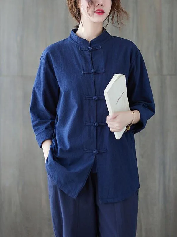 Cotton Linen Tai Chi Uniform Set Men Women Zen Style Residing Clothes Meditation Sitting Tea Ceremony Chinese Style Button To...