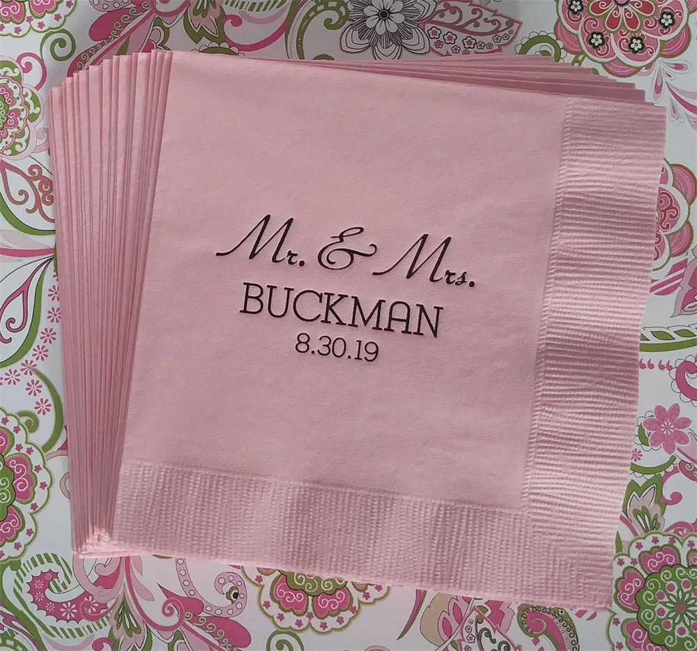 50PCS  Personalized cocktail napkins Mr & Mrs wedding cocktail napkins NEW reception napkins anniversary napkins