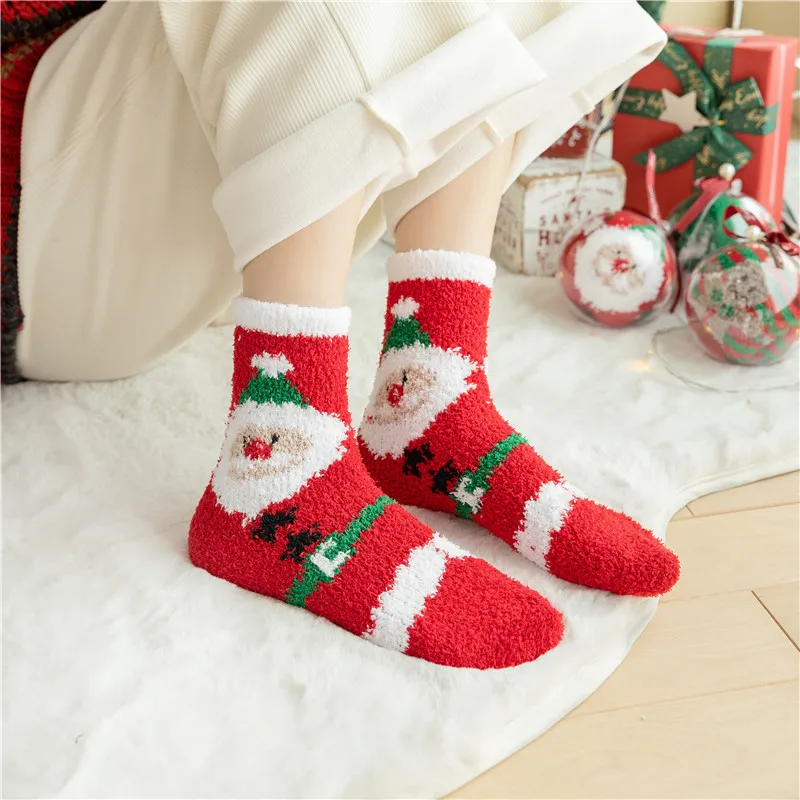 

Winter Warm Thicken Coral Fleece Women's Socks Cartoon Christmas Socks Elk Floor Socks Cute Calcetines Christmas Halloween Gift