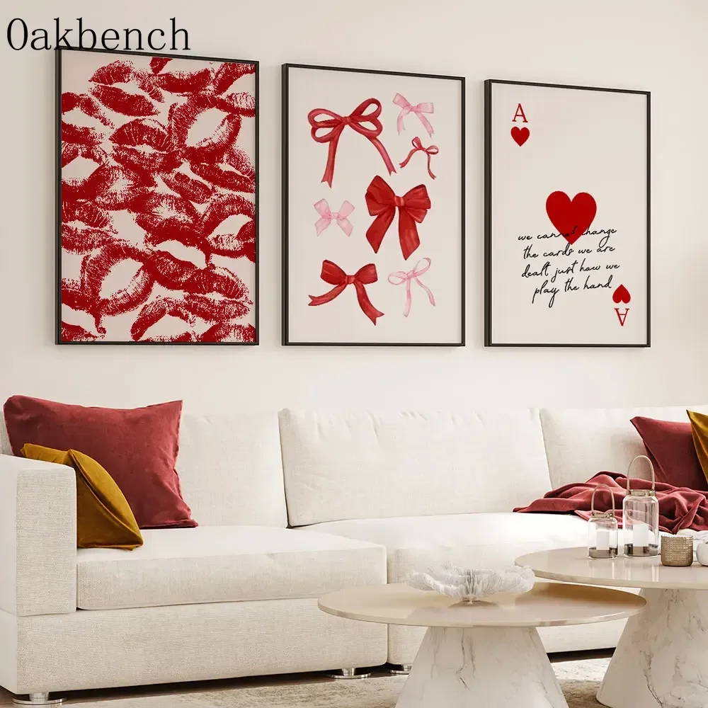 الوردي القوس الملصقات الأحمر الشفاه طباعة صورة بطاقة لوحات الحب جدار الصورة العصرية ملصقات الحائط غرفة المعيشة جدار ديكور لا الإطار #1