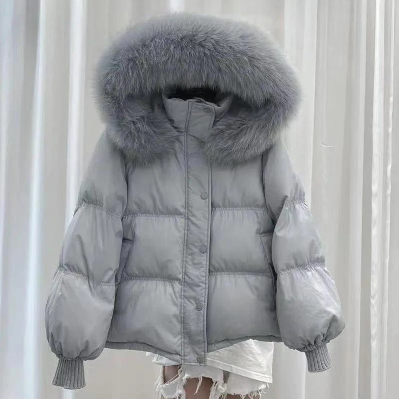 Winter Women Faux Fur Hoodie Down Jacket Korean Outwear Old Money Padded Coat Simple Oversize Thick Parkas Down Overcoat Warm