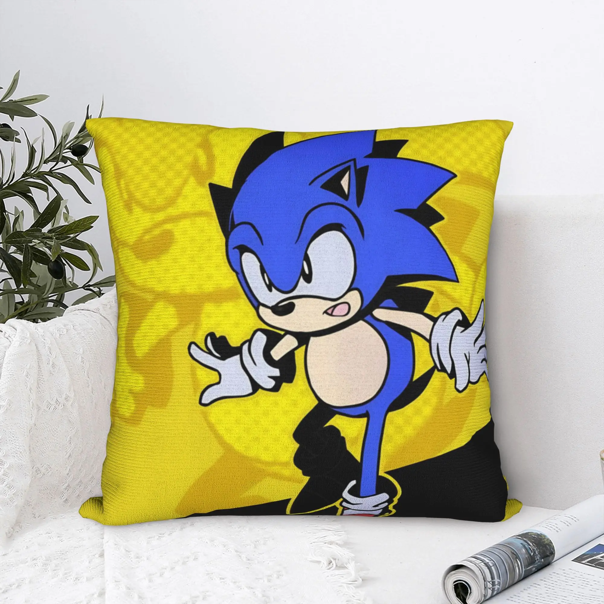 Funda de Almohada Cuadrada de Poliéster con Diseño de Juegos de Dibujos Animados Soniced, 45*45cm, Decoración para el Hogar