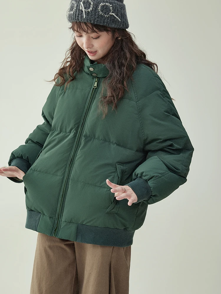 Women's Winter Solid Stand Collar Puffer Jacket Warm Loose Fit Cotton Coat with Zip-Up Closure Oversized Quilted Outerwear
