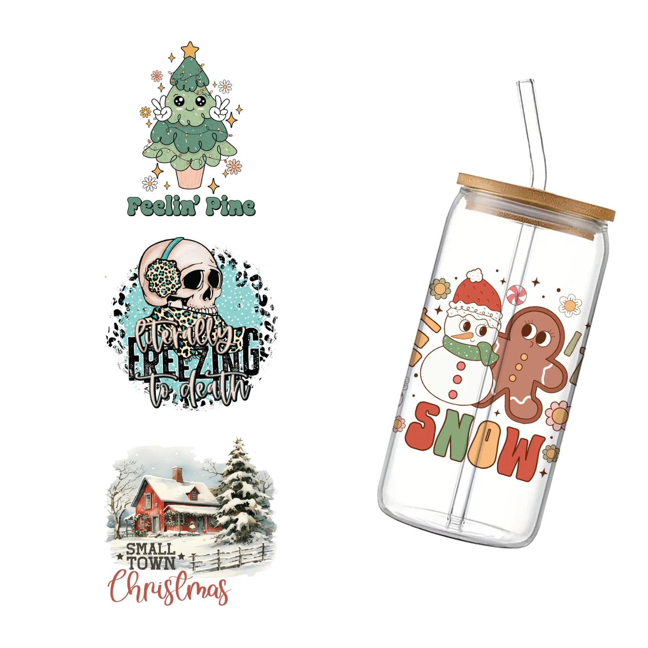 Christmas gift UV DTF Transfer Sticker  For The 16oz Libbey Glasses Wraps Cup Can DIY Waterproof Easy To Use  Decals 11X11cm