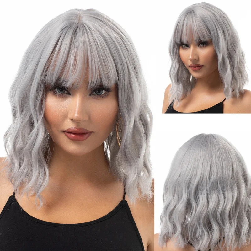 30.48 سنتيمتر قصير مجعد بوب قص شعر مستعار مع الانفجارات، شعر مستعار زي مقاوم للحرارة