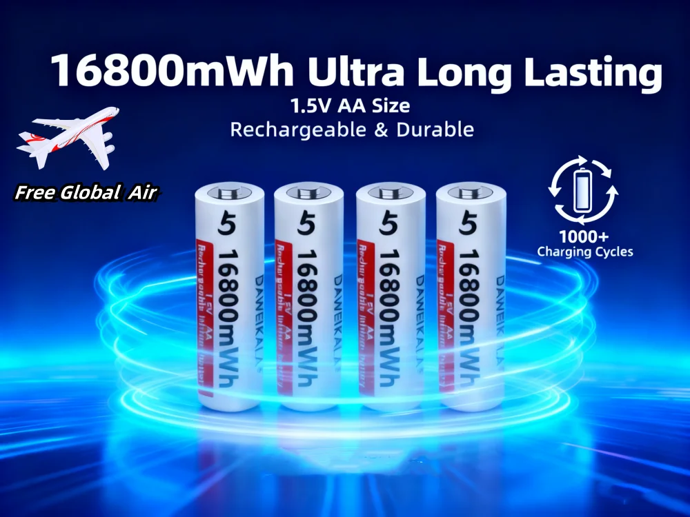 

1.5V Li-ion AA Rechargeable Batteries | 16800mWh High Capacity | Fast Charging for Remote Control, Toys, Lights