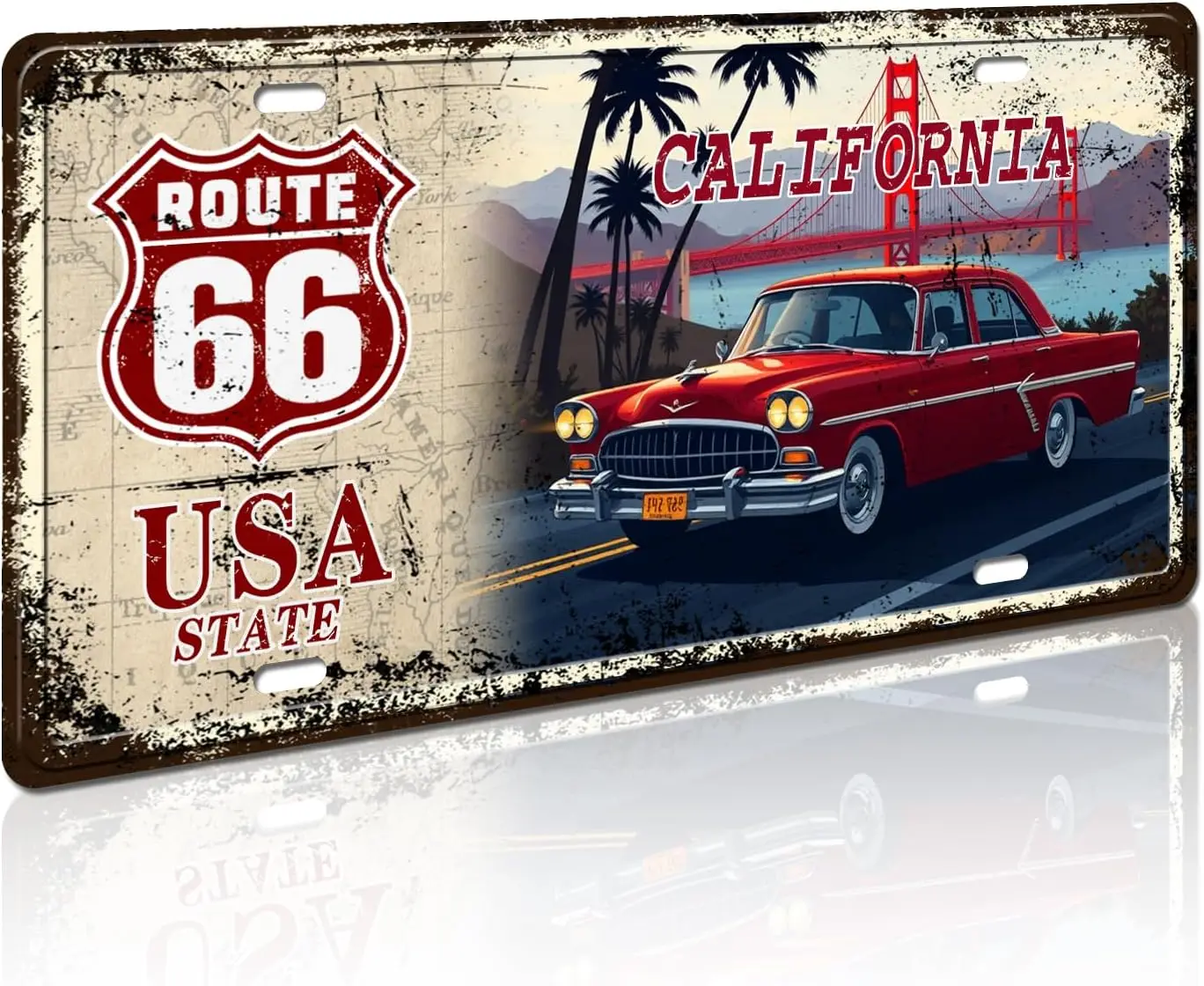 لوحة ترخيص ولاية كاليفورنيا الأمريكية Route 66، ديكور سيارة عتيق، 6 × 12 بوصة