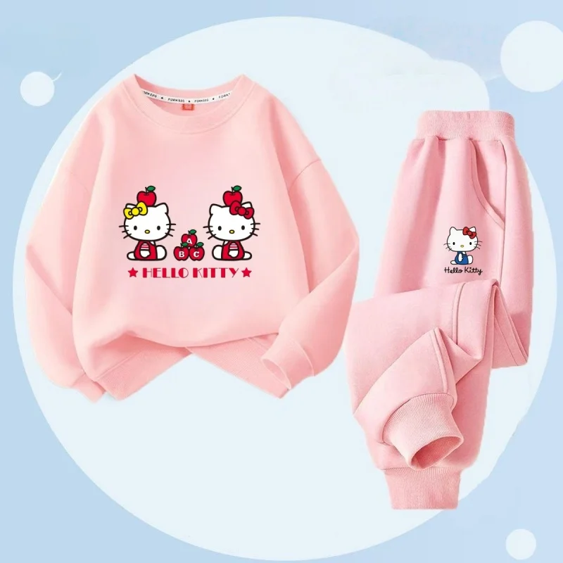 

Осенний комплект одежды для маленьких девочек, детский свитшот Sanrio Hello Kitty с мультяшным принтом и штаны, костюм из 2 предметов, детский костюм с длинными рукавами