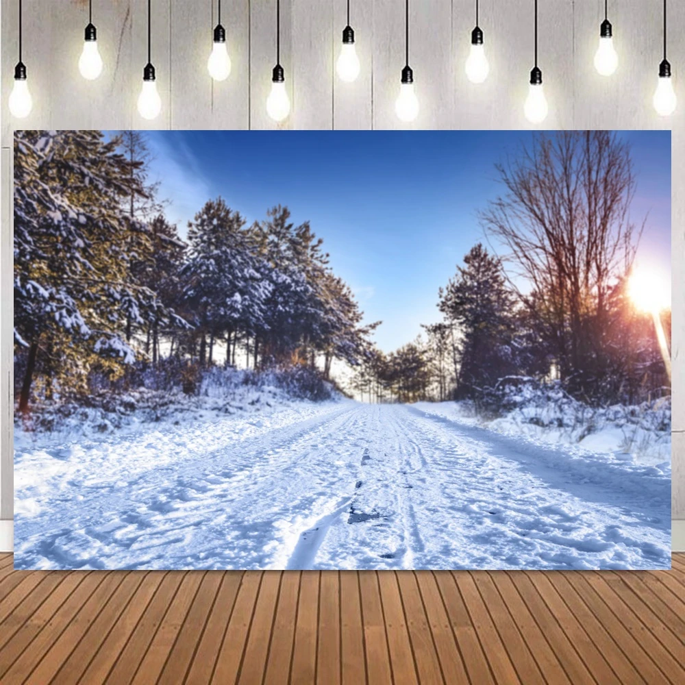 Winter Snow Forest Backdrop Wonderland Natural Landscape Tree Photography Background Family Christmas Party Decor Photo Studio