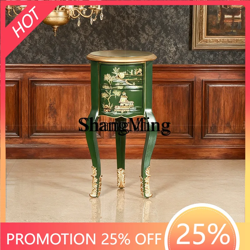 

ZYY household small apartment light luxury coffee table solid wood small round storage painted small round table