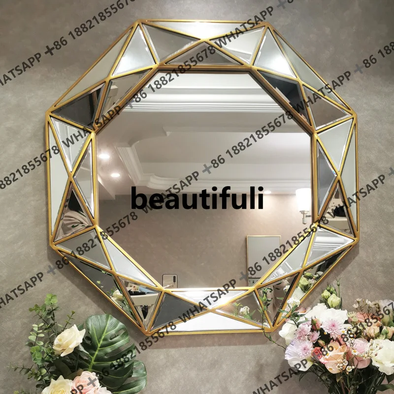

French retro bathroom mirror light luxury bathroom wall-mounted mirror entrance fireplace arched carved decorative mirror frame