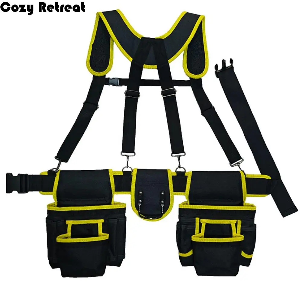 

Double Shoulder Strap Electrician Tool Belt Large Capacity Adjustable Design Multi Functional Tool Belt Vest Type