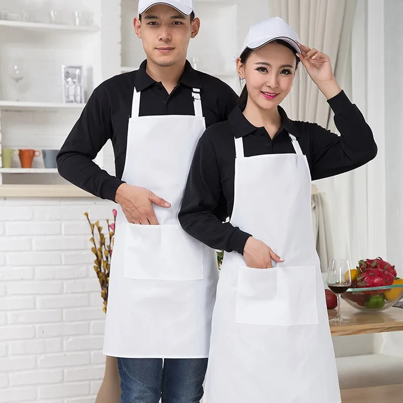 Delantal personalizado agregar texto negro Unisex trabajo cocina camarero delantal cocina hornear restaurante delantales con bolsillos para mujer