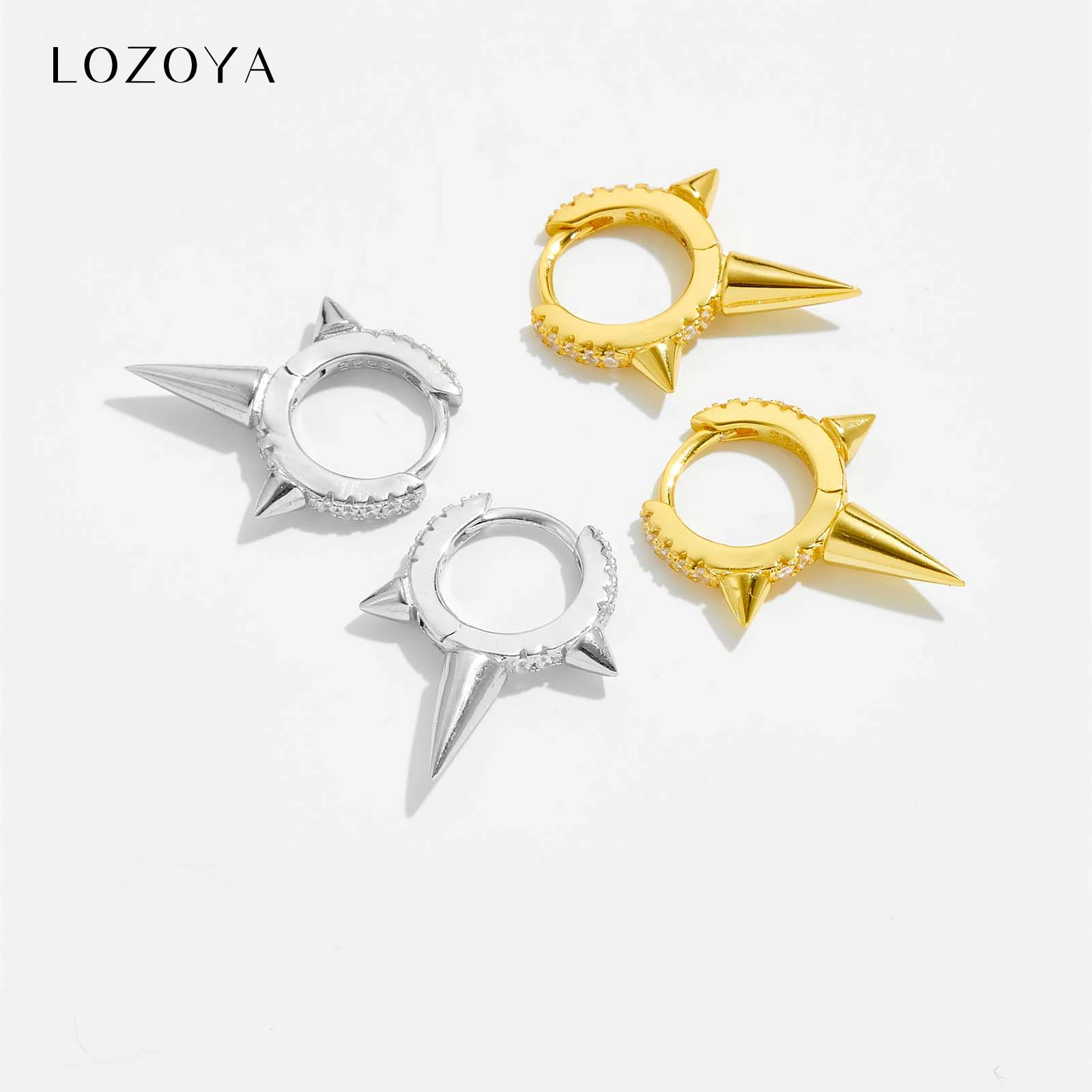 

LOZOYA 925 Sterling Silver 8MM Triple Long Spike Eternity Hoop Earrings Crystal CZ Zircon Loops Huggies Women Fashion 2026 Gift