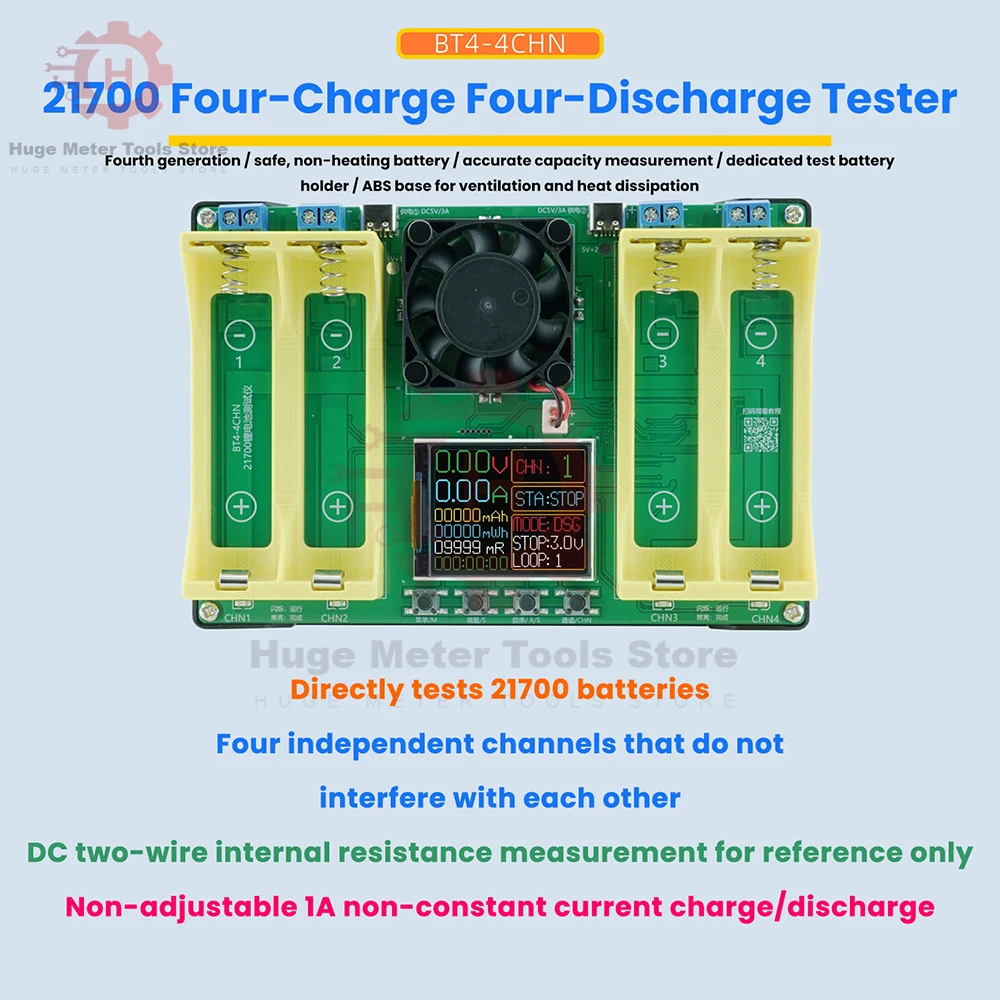 

21700 Type-C 4-Channel Battery Capacity Tester Charge/Discharge Battery Tester 2-Wire Internal Resistance for Battery Testing