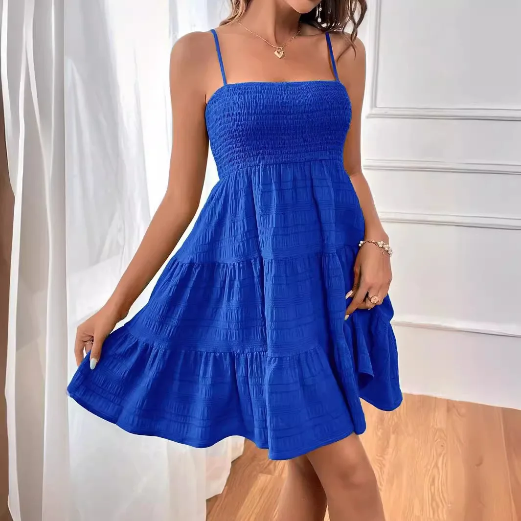 

Women Summer Strap A-Line Dress Ladies Sleeveless Beach Hollow Sundress