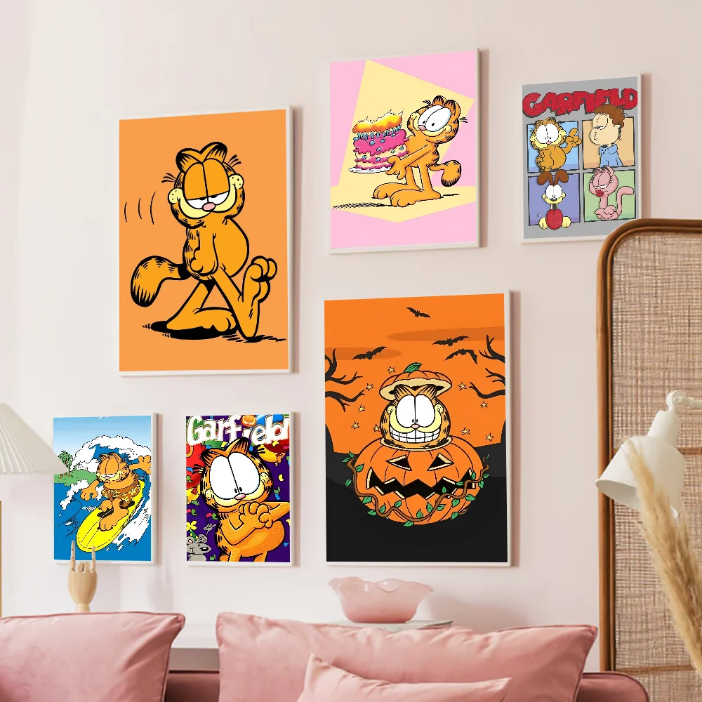 Cute G-Garfield Cartoon Self-adhesive Art Poster HD Quality Wall Art Retro Posters For Home Home Decor