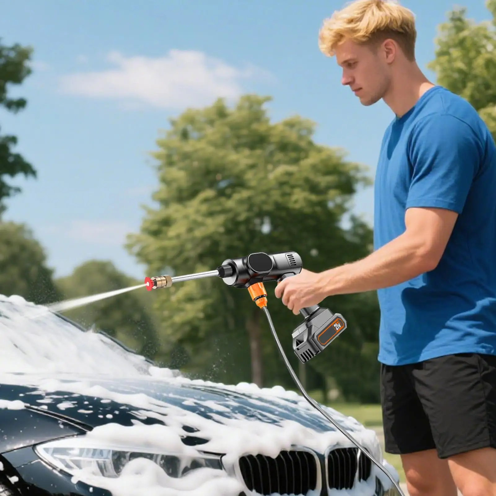 

High Pressure Washer Fences Cleaner 21V Handheld Cordless Portable Pressure Washer With Nozzle For Home Patio Automotive