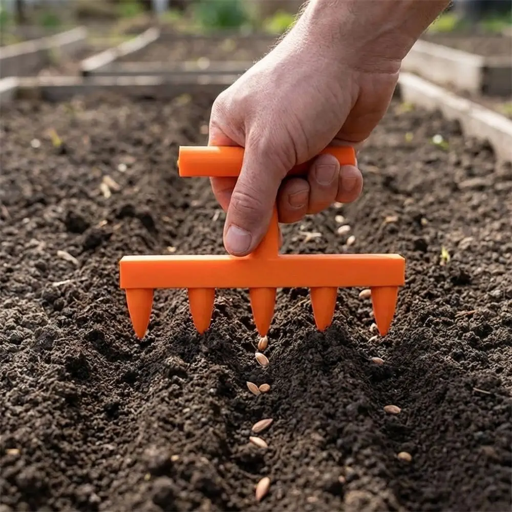Plastic Soil Hole Drilling Tool 5-Prong Manual Seeder Spreader Planter Fast Even Seeding Fixed Spacing Handheld Sowing Tool