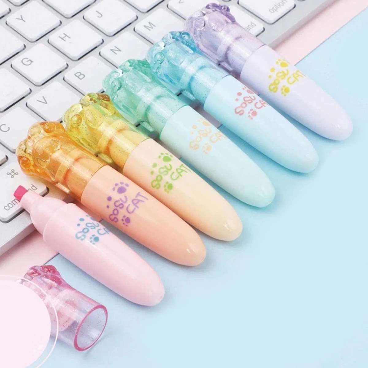 6-teiliger Kawaii Mini-Textmarker, Meißelspitze, verschiedene Farben, auf Wasserbasis, schnell trocknend, zum Ausmalen von Schulbedarf