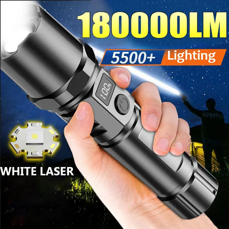 Powerful LED Flashlight Battery Display USB Rechargeable LampTelescopic Zoom Torch Light Outdoor Camping Flash Light