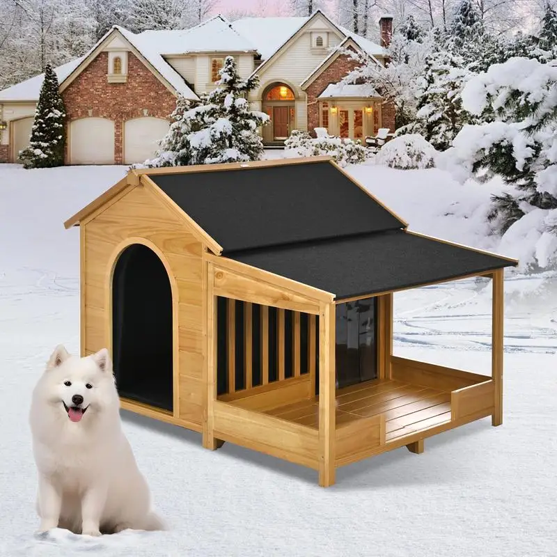 

60.2" Large Outdoor Dog House with Insulated Liner, Waterproof Kennel for Medium & Large Dogs, Includes Porch, Asphalt Roof,