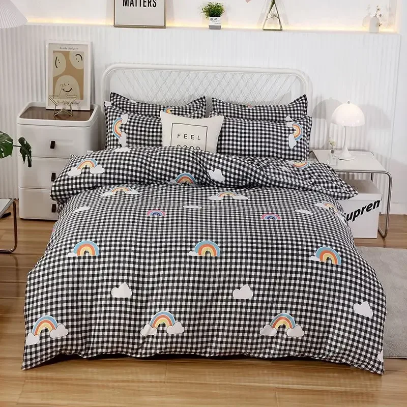 Pink Light Blue Checkered Striped Duvet Cover with Multiple Patterns 200X230cm Soft Duvet Cover Suitable for Various Skin Types