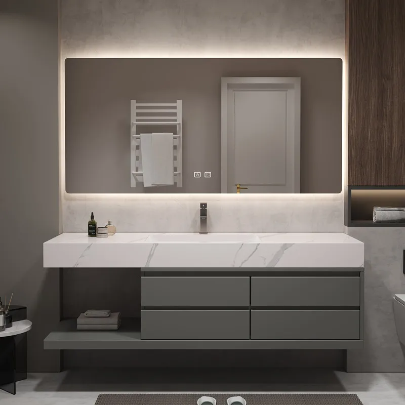 Designer Rock Slab Bathroom Cabinet Combination Ceramic Integrated Basin Washbasin Toilet Washbasin Cabinet Customization