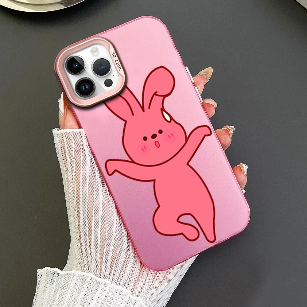 

Funny pink standing rabbit Phone Case For iPhone 11 12 13 14 15 16 Pro Max Plus Magesafe Magnetic Transparent Charge Soft Shell