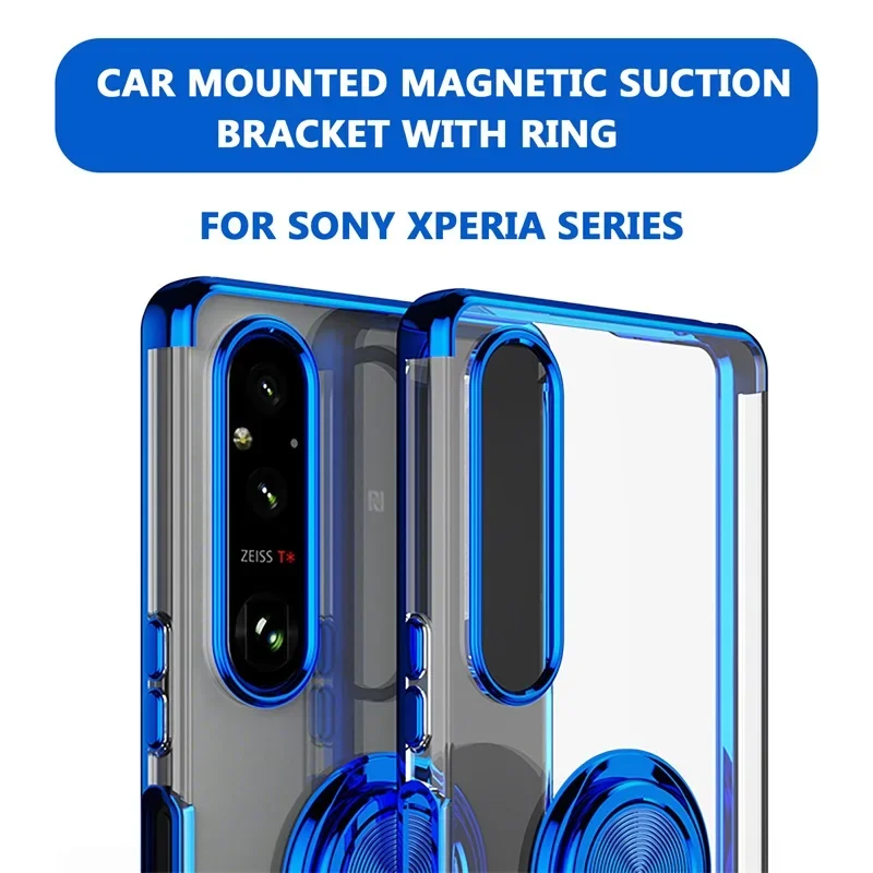 For Sony Xperia 1 5 10 V IV Ace 2 III Plating Metal + TPU Case Car Adsorption Rotating Ring Stand Back Cover Bumper Casing Shell