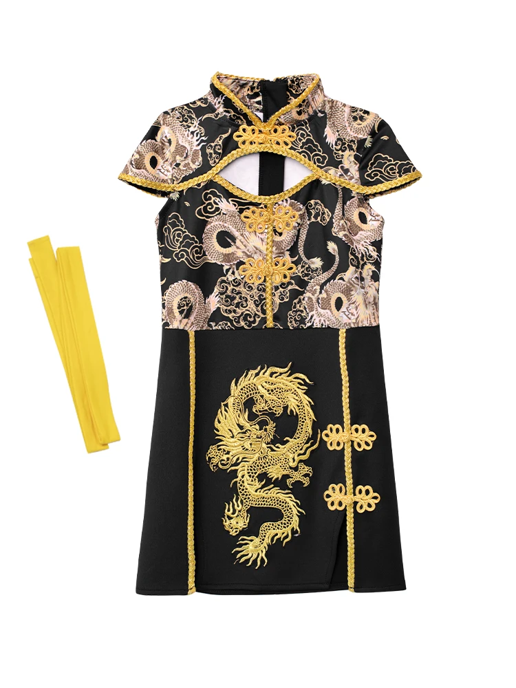 Girls' Cheongsam China-Chic Catwalk Fashion Children's Domineering Dress Jazz Dance Performance Clothing Autumn