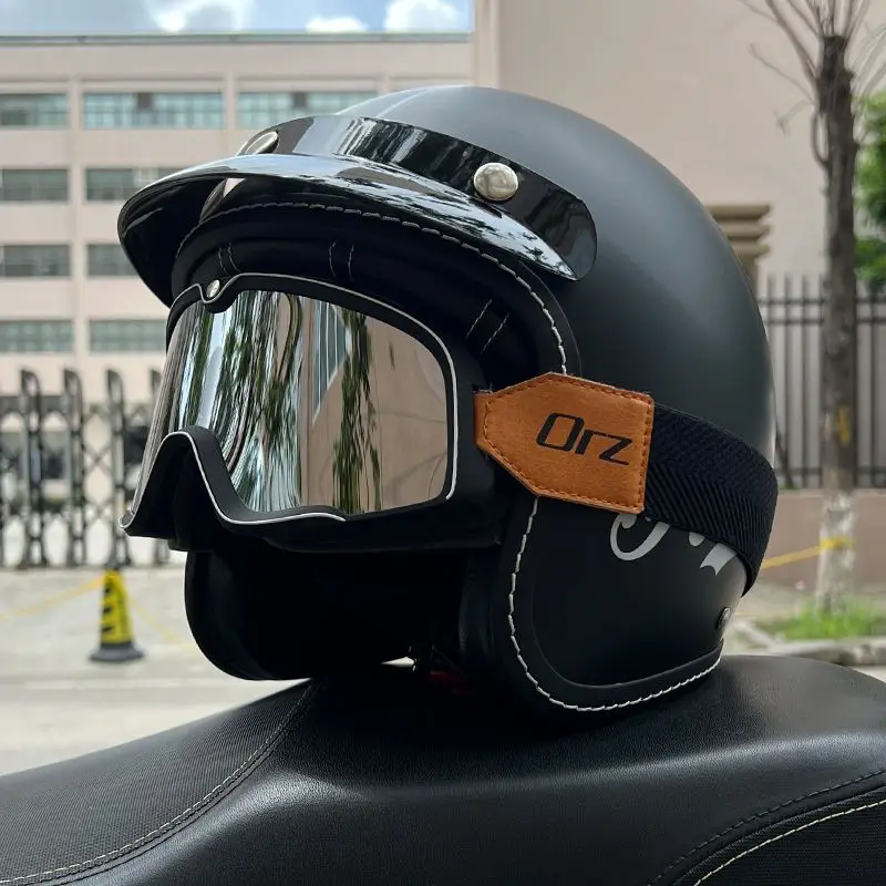 ORZ Retro Half Open Motorcycle Helmet Retro Cruising 3/4 Couple Helmet Coffee Shop Motorcycle Hat Cascos Para Motos