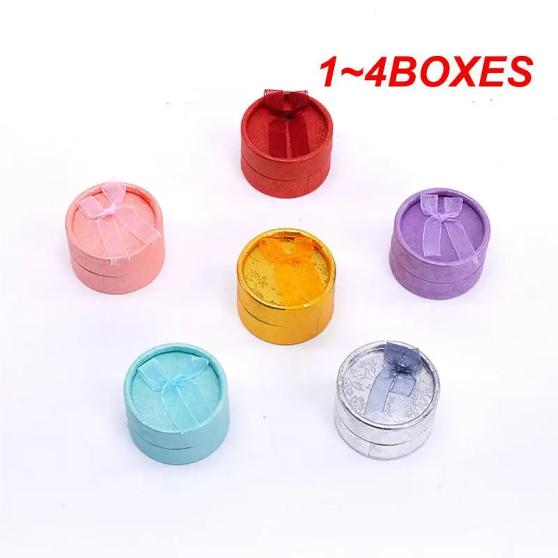 1~4BOXES Case Stylish 5.5×5.5×3.5cm Home Storage Small Circular Ring Box Fashionable Storage Boxes Earring Jewelry Storage Box