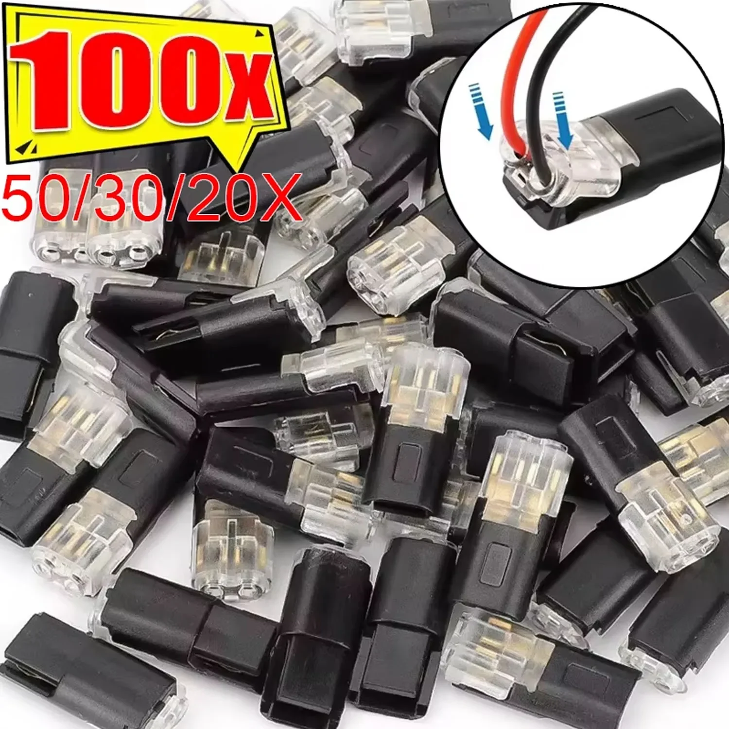 100/1PC Double Wire Plug-in Connectors with Locking Buckle Car Wire 2 Way Terminal Block Waterproof Quick Connector Cable Clamps