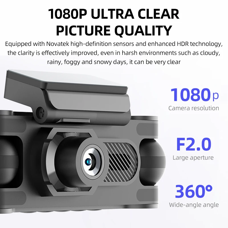 DANSKER 360° Panorama 4-Channel Dash Camera 3-inch IPS Screen Rotatable Lenses Night Vision WIFI Car DVR