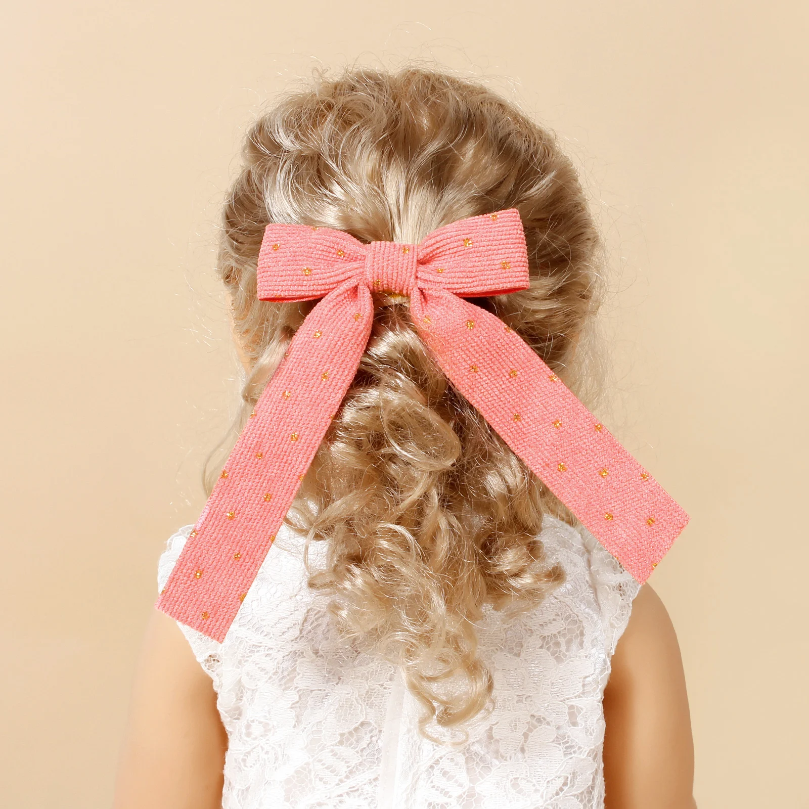 5PCS Mädchen Cord Bogen Haar Clips Kinder Punkt Zehe Haarspangen Kinder Flach Knoten Haarnadeln – Detail 1
