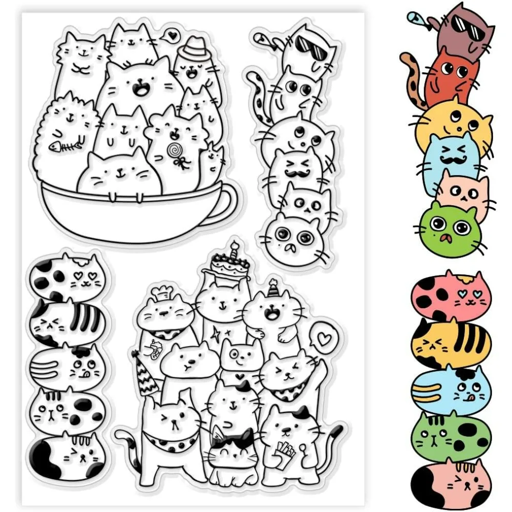 1PC Katze Klarer Stempel Cartoon Katzen Stempel Schöne Katzen Transparenter Stempel Siegelstempel für die Herstellung von Geburtstagskarten
