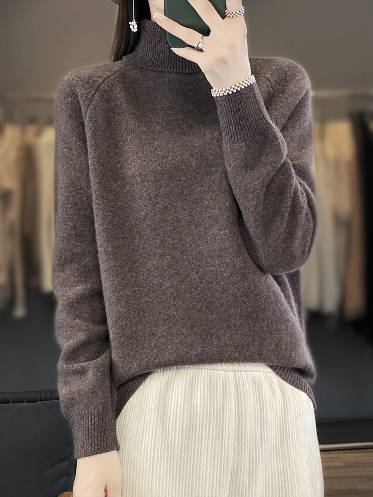 Ele Thiened الصوفية عالية الياقة سترة المرأة الخريف الشتاء قاعدة طبقة محبوك لينة مريحة طويلة Sve طاقم Ne