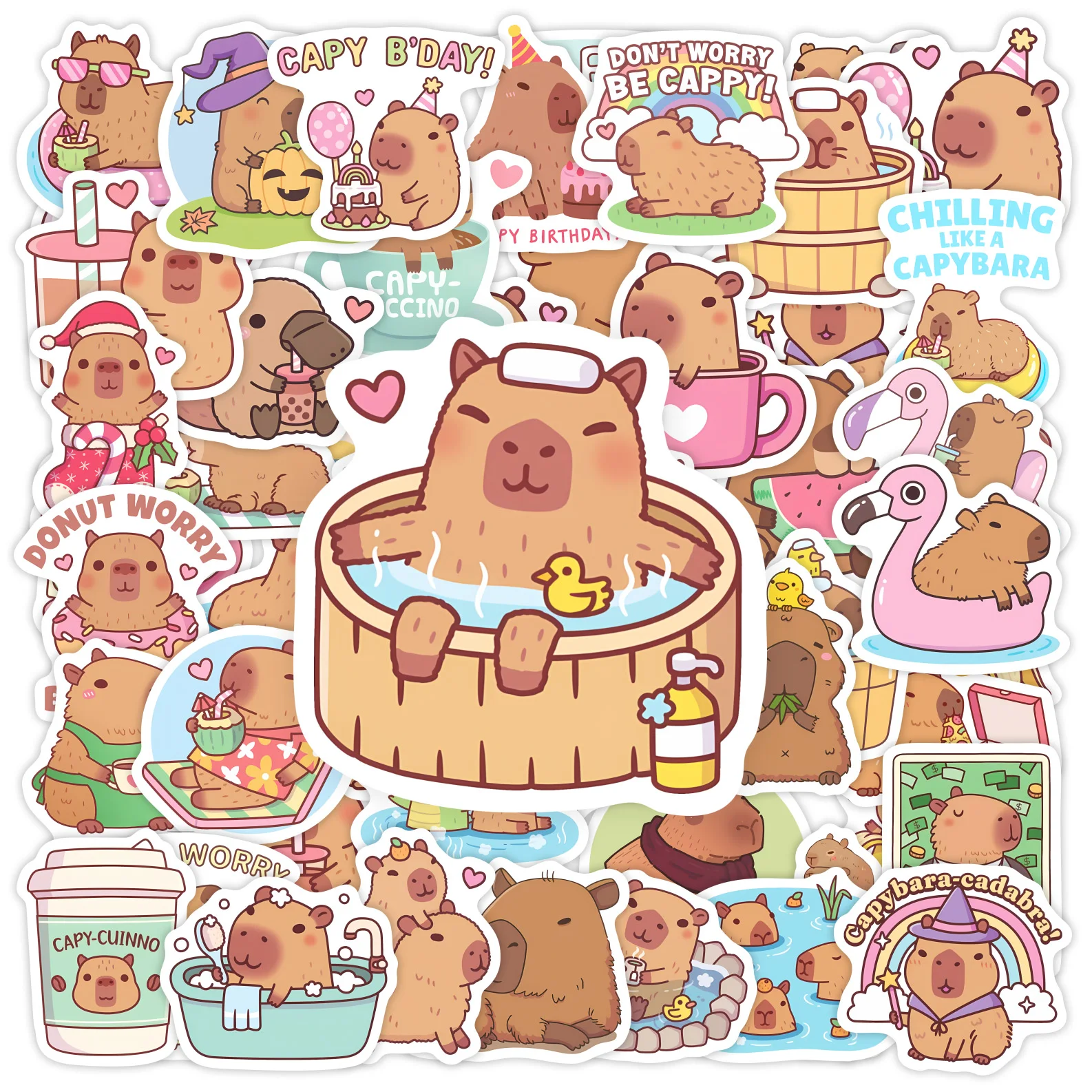 Cute Capybara Cafe Stickers Cartoon Fun Animal DIY Kids Toys Gift for Journal Scrapbook Laptop Phone Luggage Waterproof