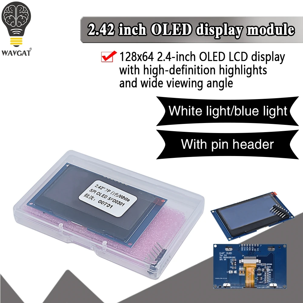 LCD 스크린 12864 OLED 디스플레이 모듈 IIC I2C SPI 시리얼, C51 STM32 SSD1309 용, 화이트 블루, 2.42 인치, 2.42 인치