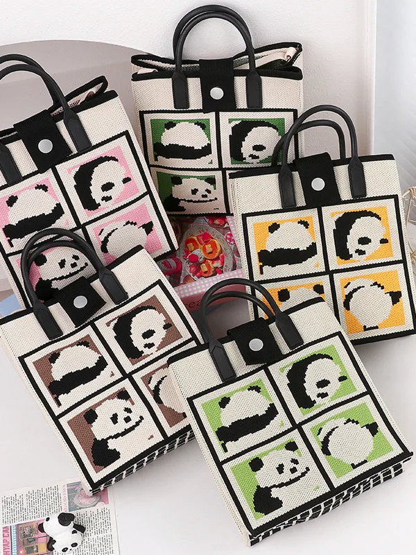 

Милая сумка-кроссбоди в виде панды, вязаная, для телефона, летняя, для путешествий, маленькая квадратная сумка из полиэстера