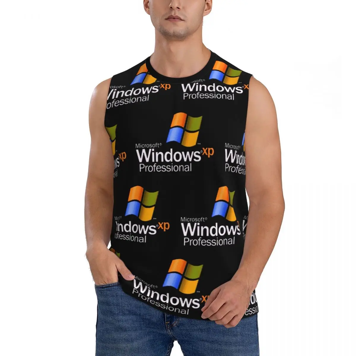 Windows XP Men Sleeveless Tank Tops Quick Dry Breathable Gym Fitness Running Summer Casual Sport Vest